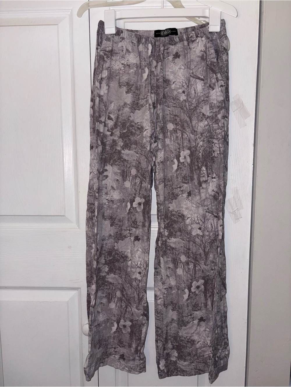 Rewash Gray Floral Wide-Leg Drawstring Pants